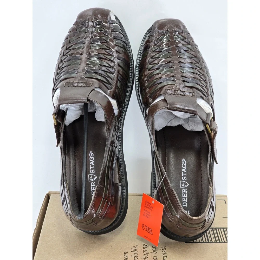 Deer Stags Bamboo Huarache Sandals Mens 14 Brown Woven Leather Slip On -New